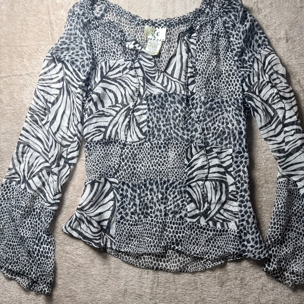 ICE Silk Animal Print Patchwork Sheer Top IndieSleeze Whimsigoth Witchy Grunge